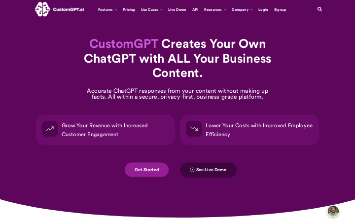 Screenshot of the CustomGPTwebsite