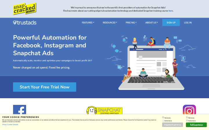 Screenshot of TrustAds Homepage