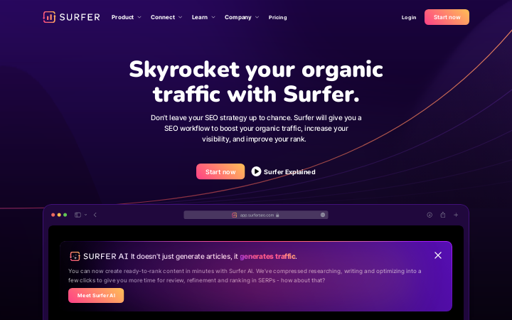 Screenshot of Surfer SEO Homepage