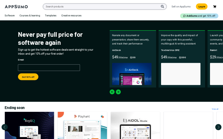 Screenshot of AppSumo Homepage