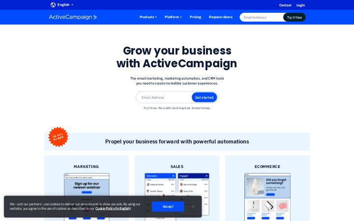Screenshot of ActiveCampaign Homepage
