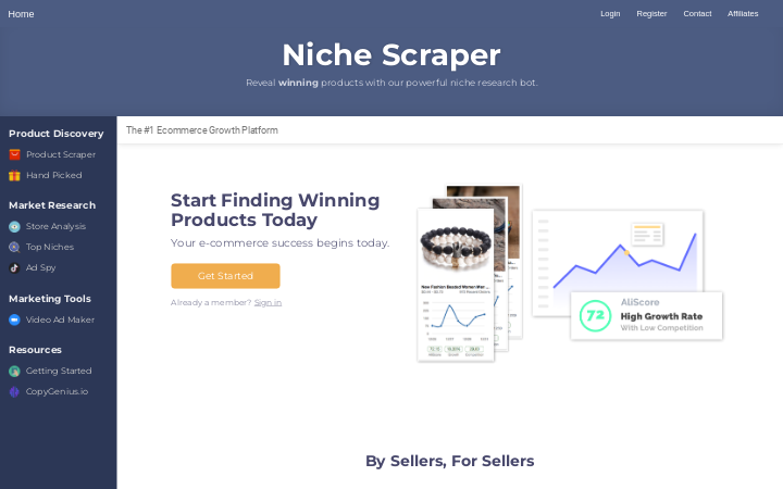 Screenshot of the Niche Scraperwebsite