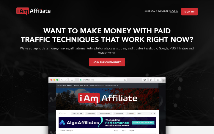 Screenshot of iAmAffiliate Homepage
