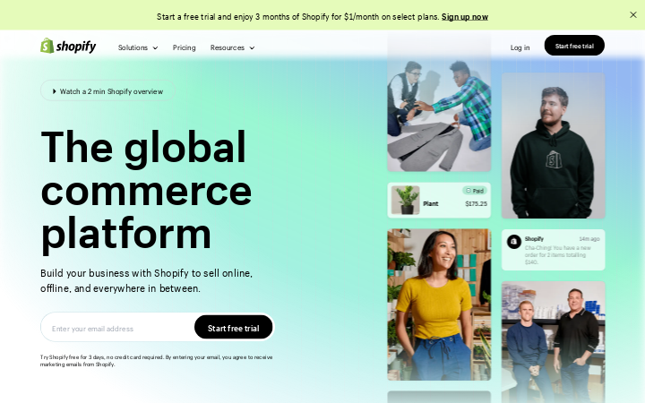 Screenshot of the Shopifywebsite