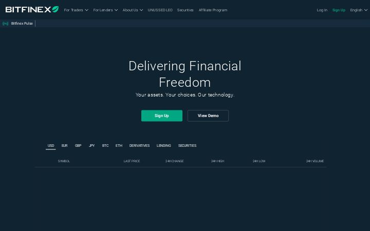 Screenshot of Bitfinex Homepage